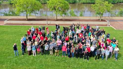 aerial of group of people outside