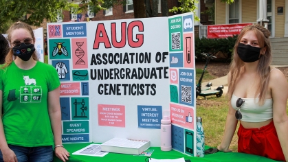 students tabling for association of undergraduate geneticists