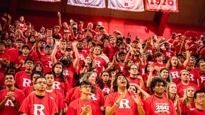 Incoming students cheer at the Rutgers–New Brunswick New Student Convocation held at Jersey Mike's Arena in fall 2022