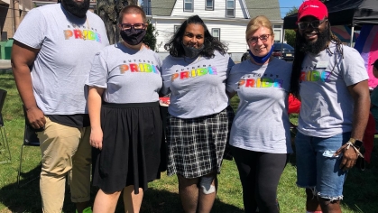 Staff from Social Justice Education wear Rutgers Pride shirts
