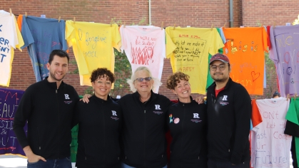 VPVA staff members in front of the Clothesline Project. From L-R: Will Zarillo, Rebecca Vazquez, Lisa Smith, Erin Snyder, Jonel Vilches