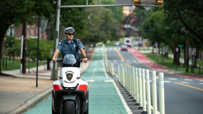 RUPD officer patrols College Avenue campus