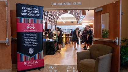 entrance of the Rutgers Club with sign in front that says Center for Latino Arts and Culture