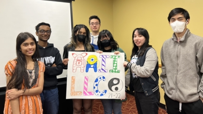 Students from the Asian-American Living-Learning Community pose for a photo