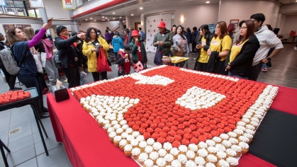 The rain could not dampen many of the favorite Rutgers Day traditions including the giant cupcake display that was set up this year in the College Avenue Student Center.