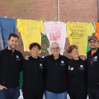 VPVA staff members in front of the Clothesline Project. From L-R: Will Zarillo, Rebecca Vazquez, Lisa Smith, Erin Snyder, Jonel Vilches