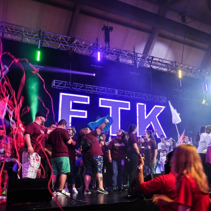 students on stage during Rutgers Dance Marathon