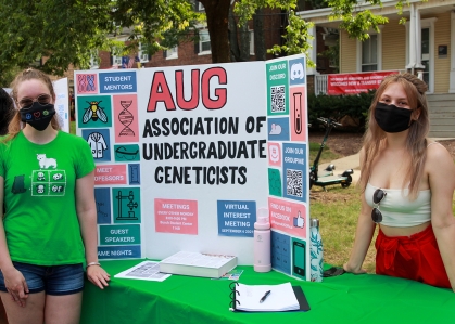 students tabling for association of undergraduate geneticists