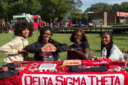 Students from Delta Sigma Theta pose at the Black Student Social in Fall 2023