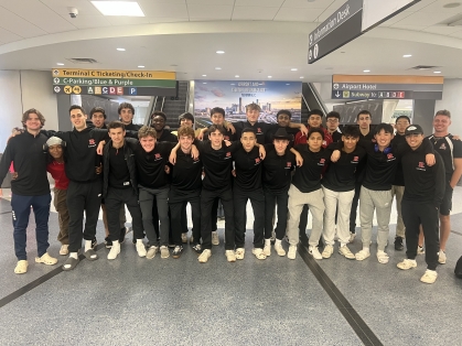 The Rutgers Men's Club Soccer team at Austin International Airport after landing in Austin, TX for the NIRSA Club Soccer National Championships