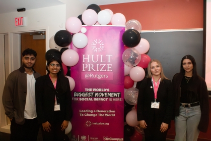 Students pose at a Hult Prize event